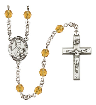 Silver Plated 6mm Fire Polished Saint Gemma Galgani Rosary in Topaz