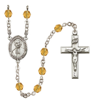 Silver Plated 6mm Fire Polished Saint Marcellin Champagnat Rosary in Topaz