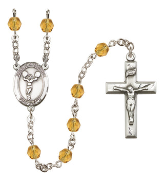 Silver Plated 6mm Fire Polished Saint Christopher/Cheerleading Rosary in Topaz