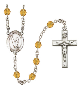 Silver Plated 6mm Fire Polished Saint Christopher/Gymnastics Rosary in Topaz