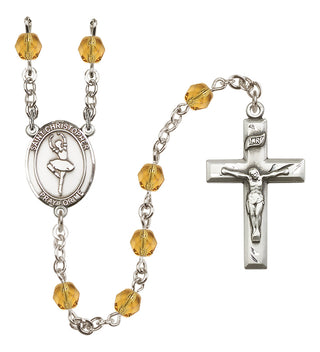 Silver Plated 6mm Fire Polished Saint Christopher/Dance Rosary in Topaz