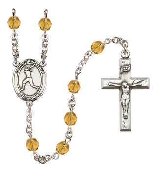Silver Plated 6mm Fire Polished Saint Christopher/Softball Rosary in Topaz