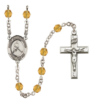Silver-Plated 6mm Saint Christopher/Ice Hockey Rosary
