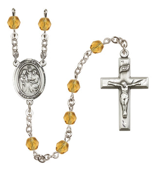 Silver Plated 6mm Fire Polished Holy Family Rosary in Topaz