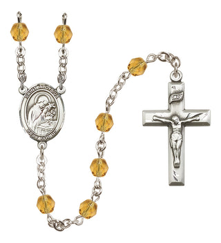 Silver Plated 6mm Fire Polished Saint Aloysius Gonzaga Rosary in Topaz