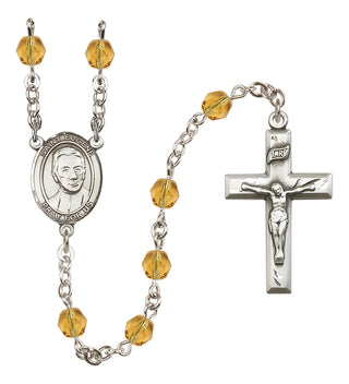 Silver Plated 6mm Fire Polished Saint Eugene de Mazenod Rosary in Topaz