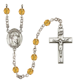 Silver Plated 6mm Fire Polished Saint Aedan of Ferns Rosary in Topaz