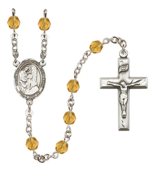 Silver Plated 6mm Fire Polished Saint Elizabeth of the Visitation Rosary in Topaz