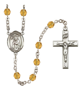 Silver Plated 6mm Fire Polished Saint Regina Rosary in Topaz