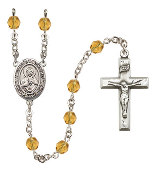 Silver Plated 6mm Fire Polished Corazon Inmaculado de Maria Rosary in Topaz
