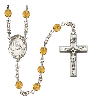 Silver Plated 6mm Fire Polished Saint Josemaria Escriva Rosary in Topaz