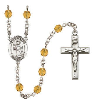 Silver Plated 6mm Fire Polished Saint Uriel the Archangel Rosary in Topaz