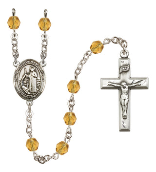 Silver Plated 6mm Fire Polished Saint Raymond of Penafort Rosary in Topaz