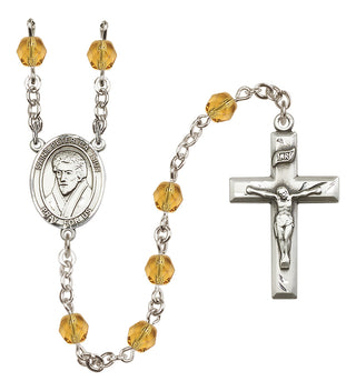 Silver Plated 6mm Fire Polished Saint Peter Canisius Rosary in Topaz