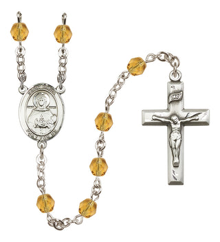 Silver Plated 6mm Fire Polished Saint Daria Rosary in Topaz