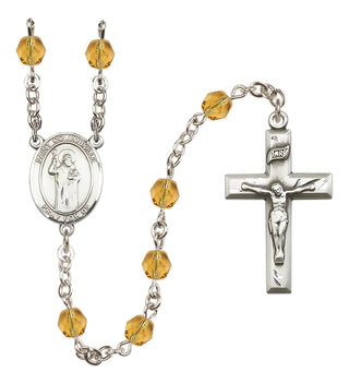 Silver Plated 6mm Fire Polished Saint Columbkille Rosary in Topaz