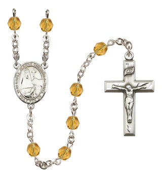 Silver Plated 6mm Fire Polished Saint Jeanne Chezard de Matel Rosary in Topaz