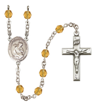 Silver Plated 6mm Fire Polished Blessed Herman the Cripple Rosary in Topaz