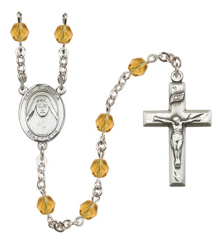 Silver Plated 6mm Fire Polished Saint Alphonsa of India Rosary in Topaz