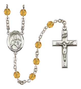 Silver Plated 6mm Fire Polished Saint Viator of Bergamo Rosary in Topaz