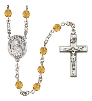 Silver Plated 6mm Fire Polished Saint Lydia Purpuraria Rosary in Topaz