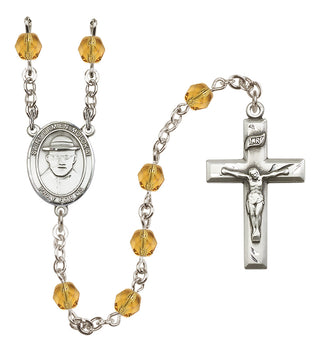 Silver Plated 6mm Fire Polished Saint Damien of Molokai Rosary in Topaz