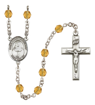 Silver Plated 6mm Fire Polished Saint Mary Mackillop Rosary in Topaz