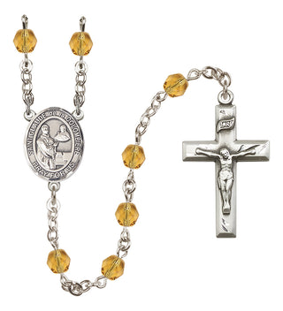 Silver Plated 6mm Fire Polished Saint Claude de la Colombiere Rosary in Topaz
