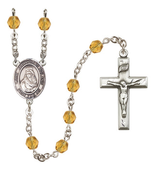 Silver Plated 6mm Fire Polished Saint Jadwiga of Poland Rosary in Topaz