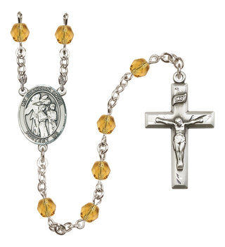 Silver Plated 6mm Fire Polished Guardian Angel w/Children Rosary in Topaz