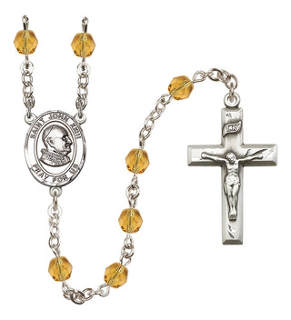Silver Plated 6mm Fire Polished Saint John Xxiii Rosary in Topaz