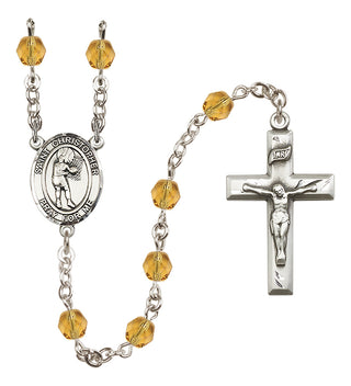 Silver Plated 6mm Fire Polished Saint Christopher/Basketball-Women Rosary in Topaz