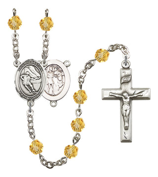 Saint Sebastian and Hockey Rosary with Topaz Beads