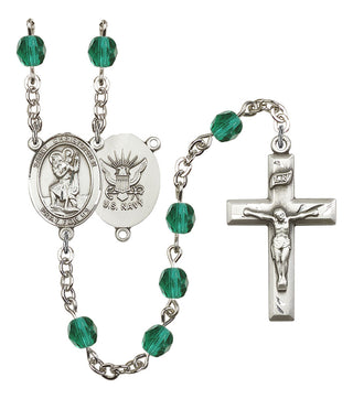 Saint Christopher and Navy Rosary with Zircon Beads