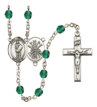 Silver Plated 6mm Fire Polished Saint Florian/Firefighter Rosary in Zircon