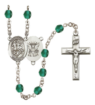 Silver-Plated 6mm Saint George / Navy Rosary