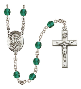 Silver Plated 6mm Fire Polished Saint George Rosary in Zircon