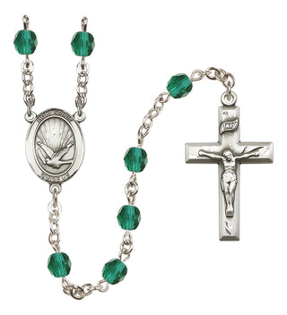 Silver Plated 6mm Fire Polished Holy Spirit Rosary in Zircon