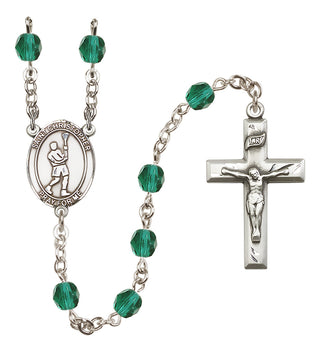 Silver-Plated 6mm Saint Christopher/Lacrosse Rosary