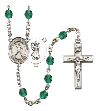 Saint Christopher and Football Rosary with Zircon Beads