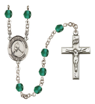 Silver-Plated 6mm Saint Christopher/Ice Hockey Rosary