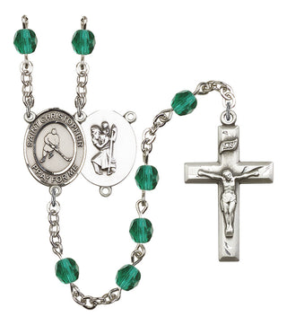Saint Christopher and Ice Hockey Rosary with Zircon Beads