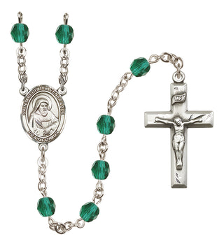 Silver Plated 6mm Fire Polished Saint Bede the Venerable Rosary in Zircon