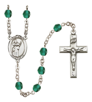 Silver Plated 6mm Fire Polished Saint Aidan of Lindesfarne Rosary in Zircon