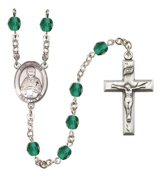 Silver Plated 6mm Fire Polished Saint Gerald Rosary in Zircon