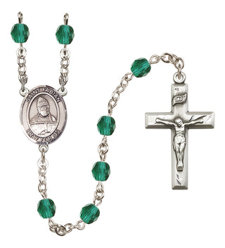 Silver Plated 6mm Fire Polished Saint Fabian Rosary in Zircon
