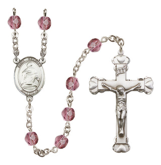 Silver Plated 6mm Fire Polished Saint Charles Borromeo Rosary in Amethyst