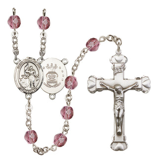 Silver Plated 6mm Fire Polished Saint Joan of Arc / Air Force Rosary in Amethyst