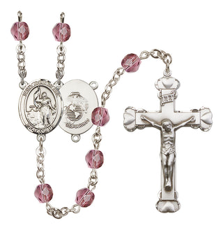 Silver Plated 6mm Fire Polished Saint Joan of Arc / Marines Rosary in Amethyst