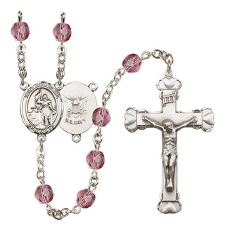 Silver Plated 6mm Fire Polished Saint Joan of Arc / Navy Rosary in Amethyst